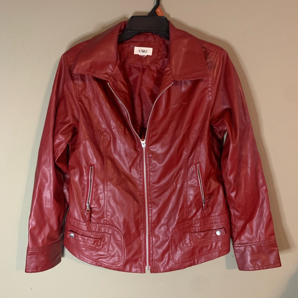 Cato Red Leather Jacket Sleek Zip-Up Design